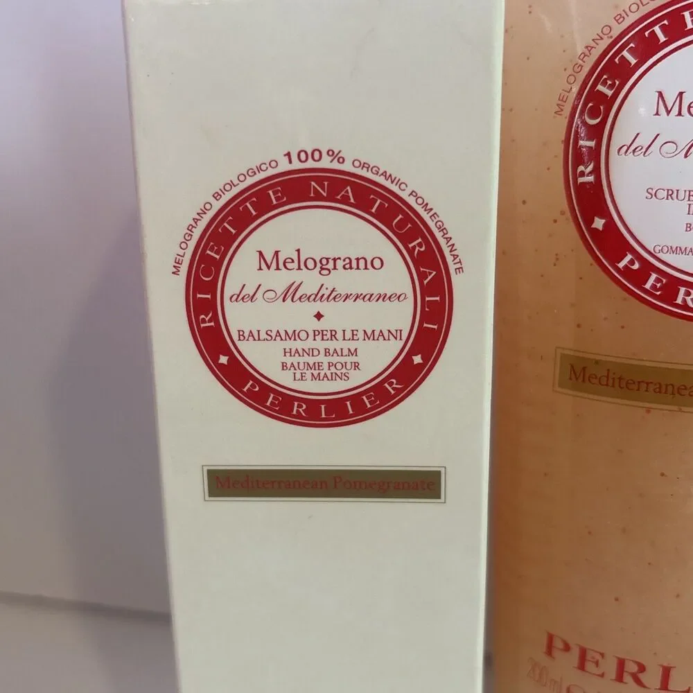 Perlier Mediterranean Pomegranate Bath Cream, Body Mousse, Scrub, Hand Balm New